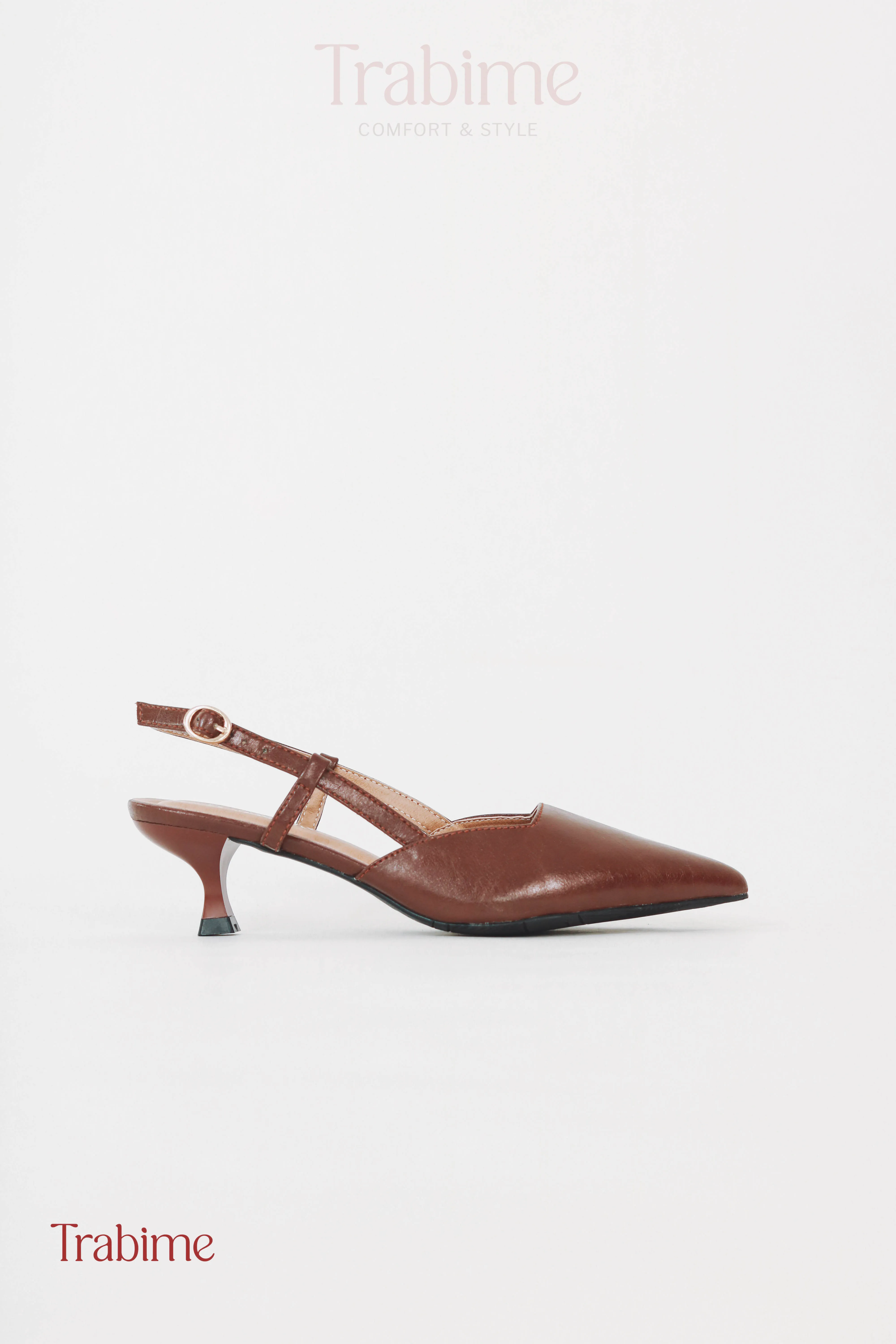 Slingback 5p mũi nhọn nhẹ êm - Nâu