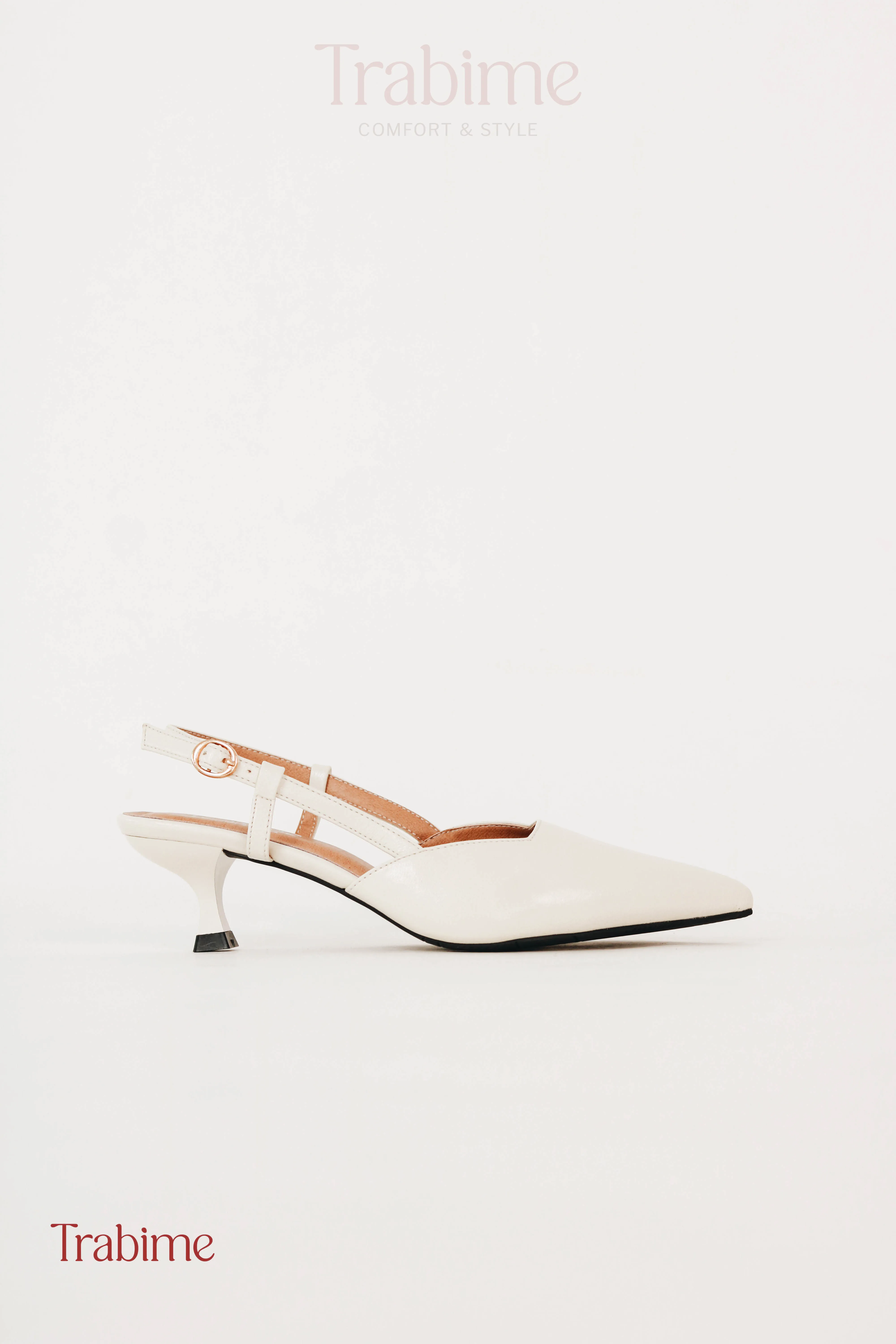 Slingback 5p mũi nhọn - Trắng Kem
